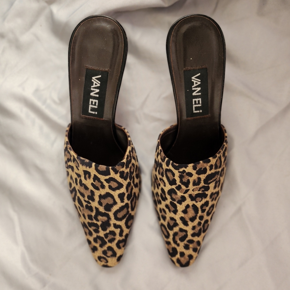 Vaneli Leopard Print Top Leather Bottom Mules Tan Size 6 M - Picture 3 of 8